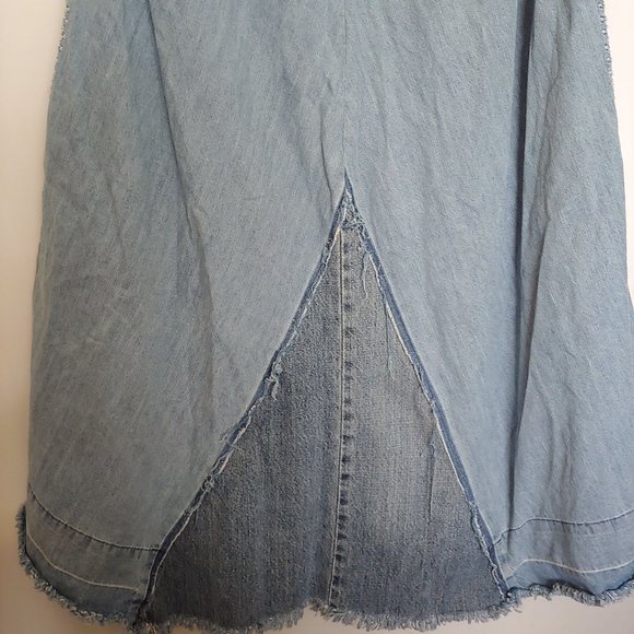 Reba Maxi denim skirt embroidery & contrasting fabric patch pockets size 12 zip - Picture 12 of 16